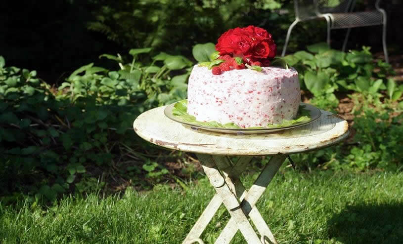 Fresh Raspberry Frosting on White Chocolate Cake