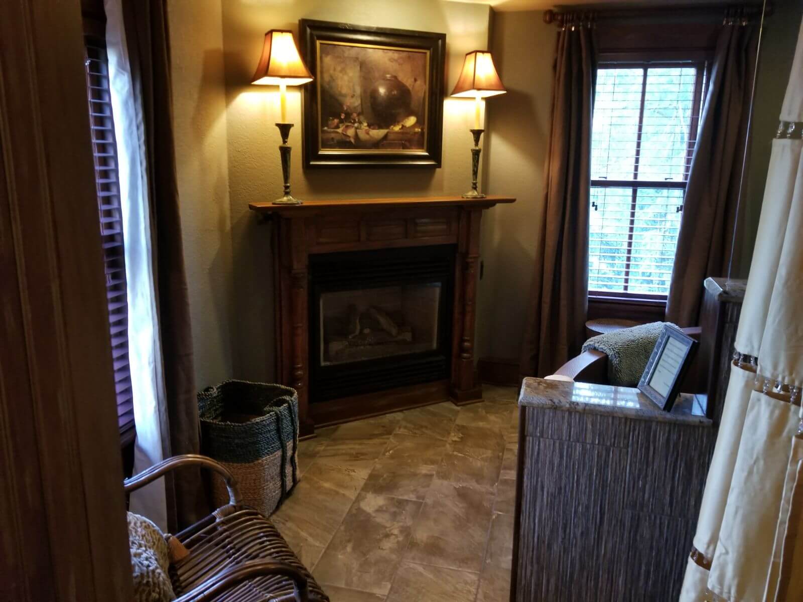 Spacious Bath with Fireplace in #2